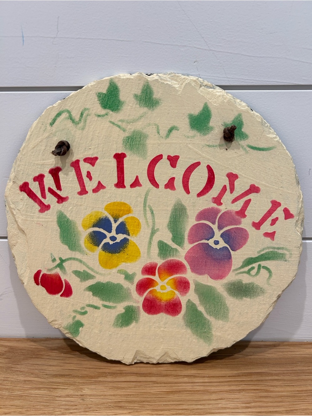 WELCOME Floral Slate Round Wall Plaque
